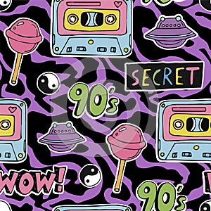 Bright seamless pattern 80s 90s style