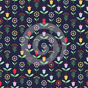 Bright seamless pattern with flowers and berries