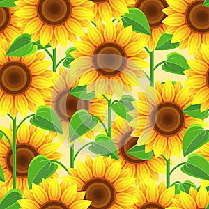 Bright seamless pattern with flowers sunflowers