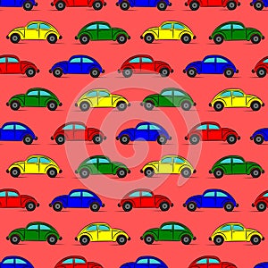 Bright seamless pattern with old fashioned vintage cars