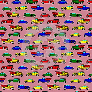 Bright seamless pattern with old fashioned vintage cars