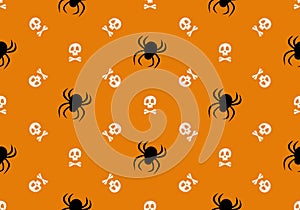 Bright seamless pattern with skull, crossbones and spiders