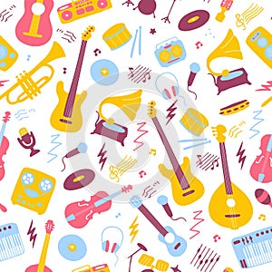 Bright seamless wallpaper. Musical texture for print and digital. Vector