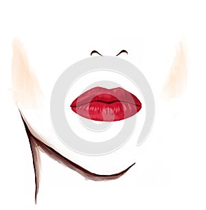 Bright sensual lips on blank face.