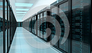 Server room data center interior 3D rendering