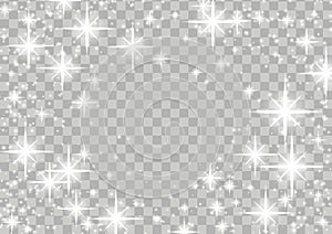 Bright shimmering star glow magical frame layout over checkered