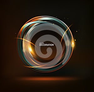 Bright shiny circle, on a dark background. Vector illustration. Template for design