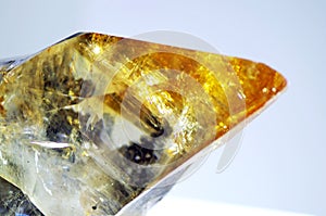 Bright and shiny quartz crystal with clear and shimmering structure.