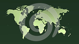 Bright sihouette of world map over dark green