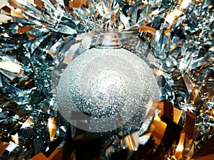 Bright Silver Bauble And Tinsel
