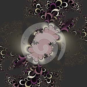 Bright silver violet fantasy shapes contrasts lights, sparkling petals, fractal, abstract background