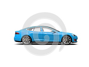 Bright sky blue electric sports car - side view