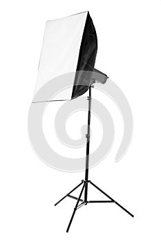 A bright softbox isolated on a white background. Professional studio equipment. Photographic technology. High resolution.
