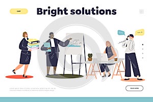 Bright solutions concept of landing page with successful businesswomen team