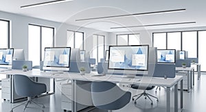 Modern Open Office Space with Desks and Computers