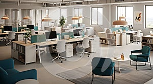 Modern Open-Plan Office Interior with Contemporary Design