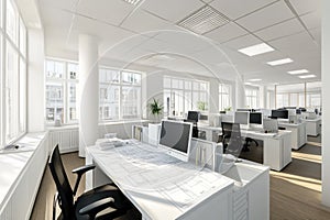 Modern office space featuring open design and natural light in vibrant workplace environment