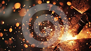 Bright Sparks Fly During Metal Welding Process