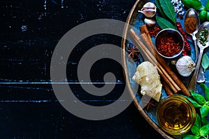 Bright spices and herbs