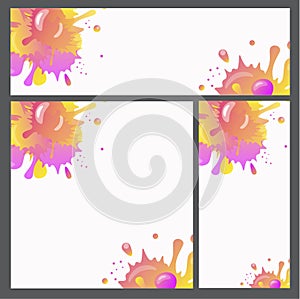 Bright splashes, picturesquely spilled paint - set of backgrounds for mobile applications, websites or printing - vector set with photo