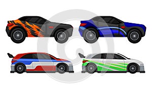 Bright Sports Car Models Side View Vector Set