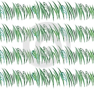 Bright spring graphic herbal floral pattern of green grass with oat horizontal seamless pattern watercolor hand illustration