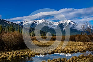 Bright spring morning ar Vermillion Lakes. Banff National Park Alberta Canada