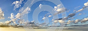 Bright spring sky with white cloud, horison skyline background