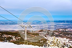 Bright spring sun in the mountains .