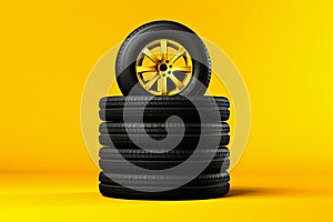 Bright Stack wheel yellow background. Generate Ai