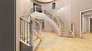 Bright staircase in the modern office 3d rendering