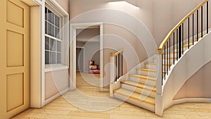 Bright staircase in the modern office 3d rendering