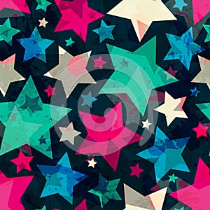 Bright star seamless pattern with grunge effect