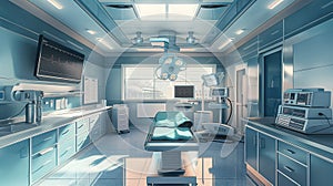 Bright and sterile operating room in modern hospital