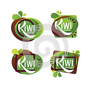 Bright sticker, emblem and logo for kiwi fruit fresh juice flavor