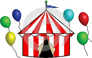 Bright Striped Circus Tent with Balloons