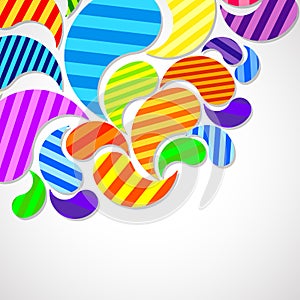 Bright striped colorful curved drops spray on a light background, vector color design, graphic