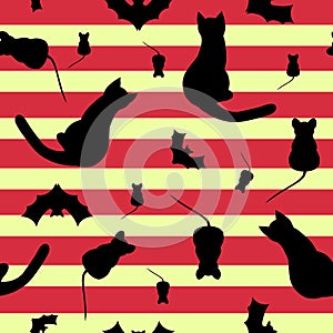 Bright striped pattern with cat and mouse
