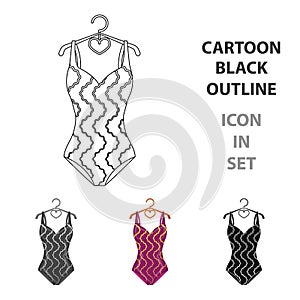 Bright striped swimsuit in the colors of the rainbow. Beach female form.Swimcuits single icon in cartoon style vector