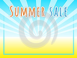 Bright summer background for design with sunbeams, a frame for the text and the inscription `SUMMER SALE`. Great space for text.