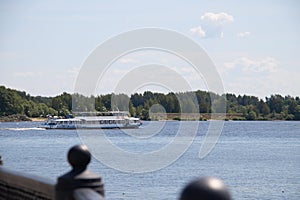 Bright summer day in the Strelka of Yaroslavl Beautiful landscaping of the Park on the embankment of the Volga and Kotorosl in