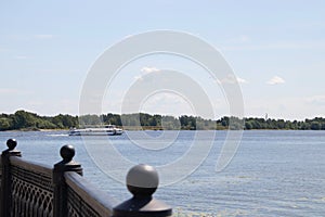 Bright summer day in the Strelka of Yaroslavl Beautiful landscaping of the Park on the embankment of the Volga and Kotorosl in