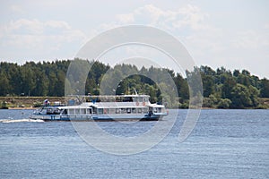 Bright summer day in the Strelka of Yaroslavl Beautiful landscaping of the Park on the embankment of the Volga and Kotorosl in