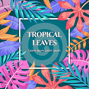 Bright Summer Tropical Leaves Vector card Design.