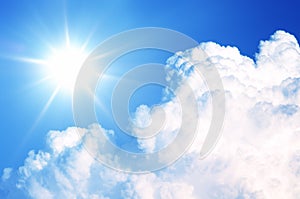 Bright sun and cloud, background, blue sky