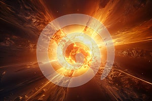 .Bright Sun Explosion in Space. Supernova Sci-Fi Concept