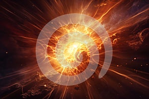.Bright Sun Explosion in Space. Supernova Sci-Fi Concept