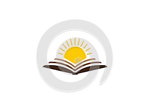 Bright sun in an open book for logo design illustration