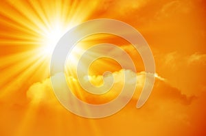 Bright sun in the orange sky