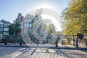 Bright Sun Over the Amsterdam Canal